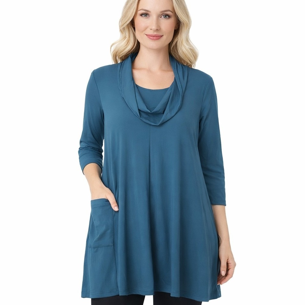 BRYN WALKER Tunic Dress Women's XXS Henrietta Stretch Cowl Neck Long Sleeve t12